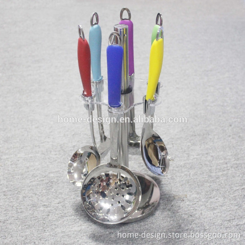 stock 7pcs set stainless steel kitchenware set with plastic handle